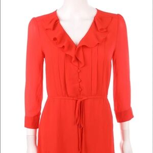 H&M Chiffon Ruffle Dress in Orange-Red